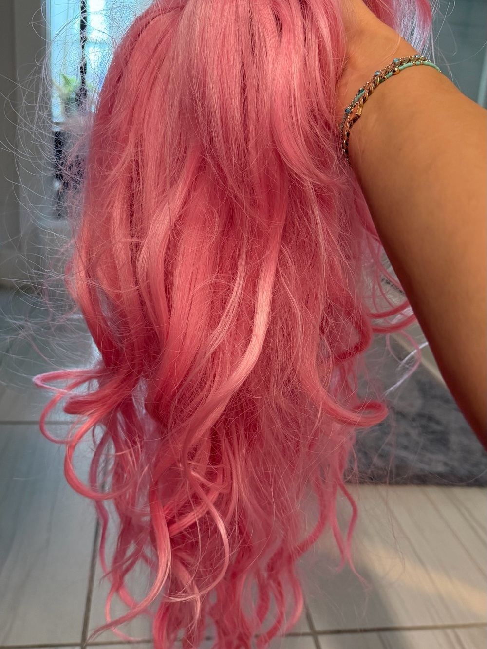 Pink Women’s Long Wavy Hairpiece - Stylish Fashion Hair